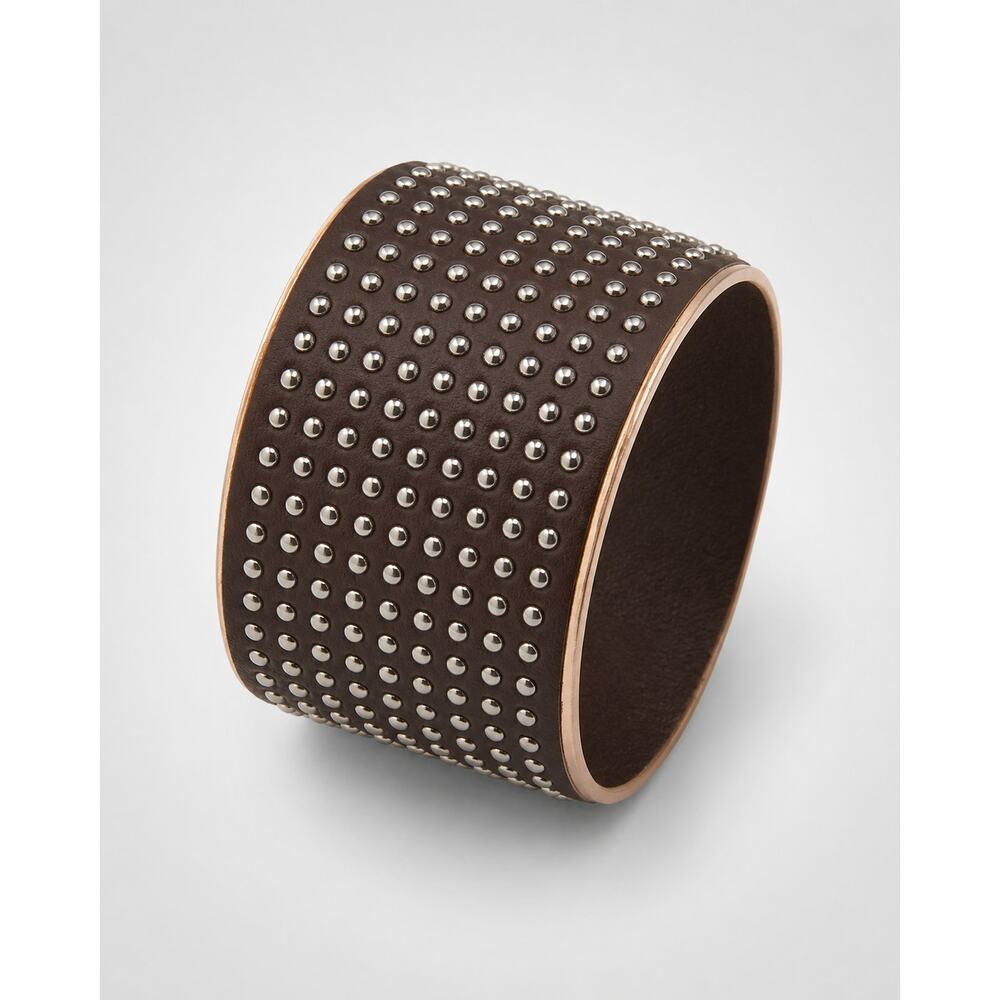 Vintage‎ Edgy Studded Leather Wide Snap Bracelet, 9" 8" Unisex, Brown sbr-32
